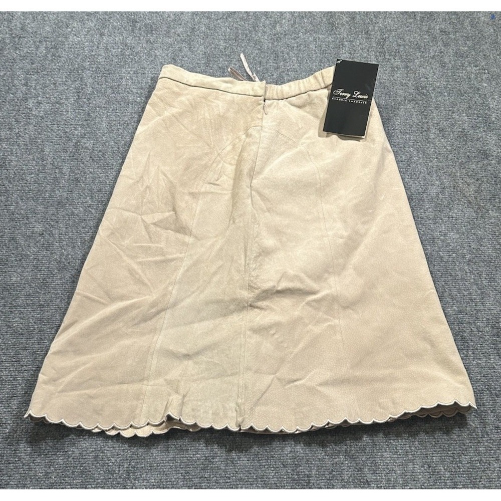 Terry Lewis Women's 8P Petite Beige Leather Lined Midi Skirt Buttercup NWT